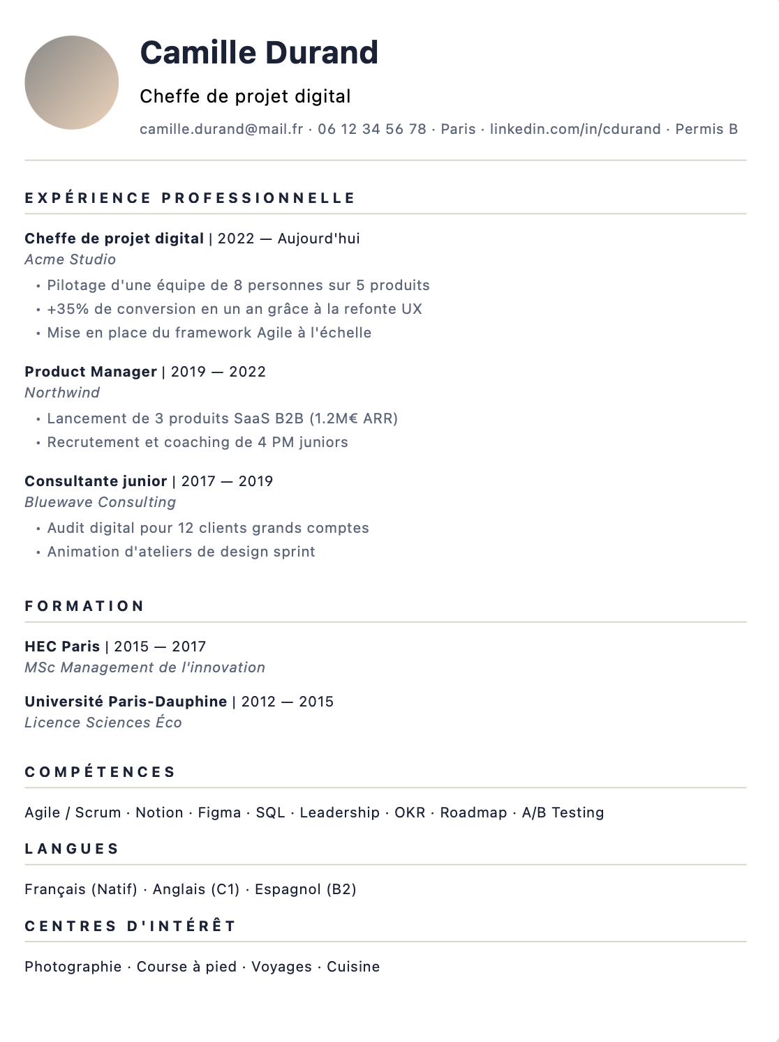 Aperçu du CV Classique
